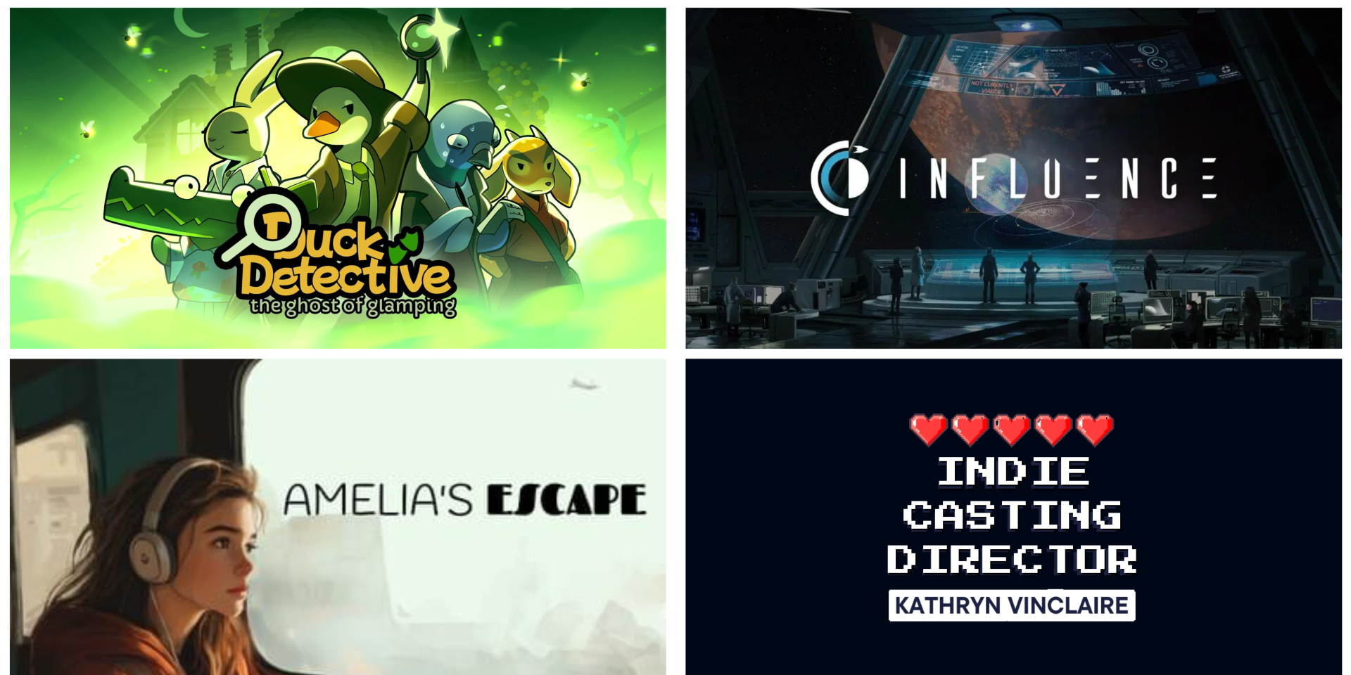 Indie video games, cast by Kathryn Vinclaire